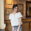 Áo babydoll kiểu hottrend nữ cổ V áo bí trẻ trung