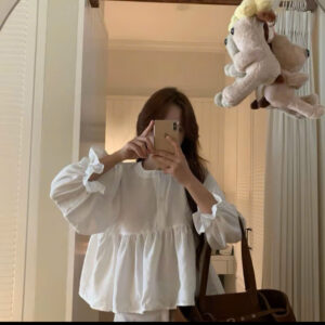 Áo babydoll cổ khuy tay bèo